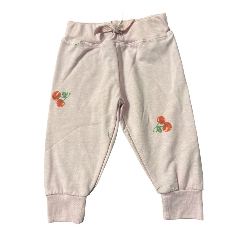 Cozii Baby SweatPants 3M/6M Pink With Cherry Print Soft Cotton Blend NWT